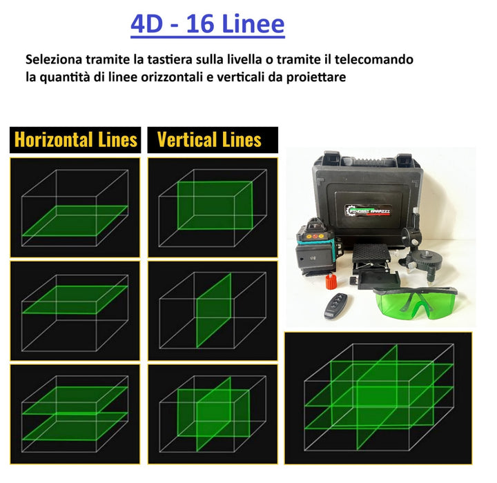 Livella Laser Multilinee Professionale F.M. 16 Con Trapano Avvitatore In Omaggio